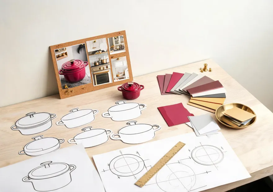 Cookware color and material design studio table
